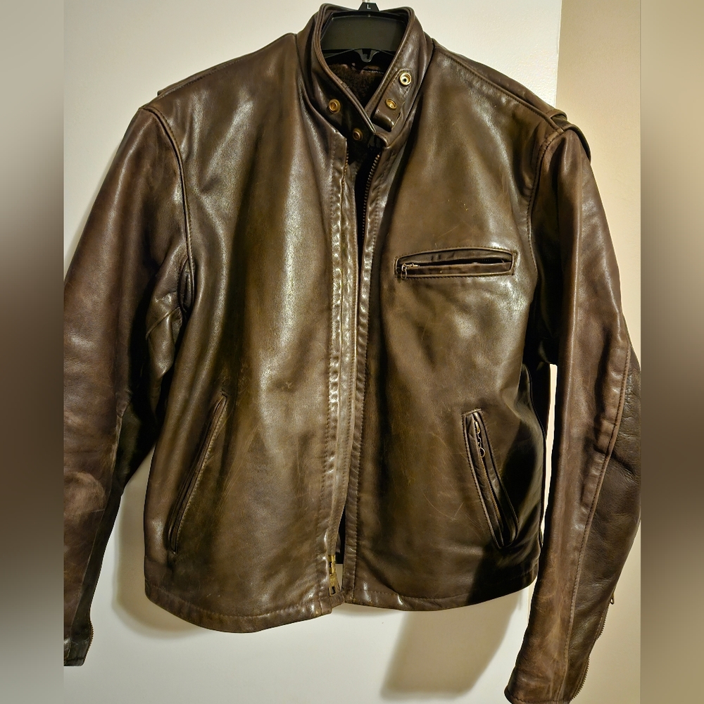 Schott NYC 141 Leather Motorcycle Jacket size 44 made in USA - Brown